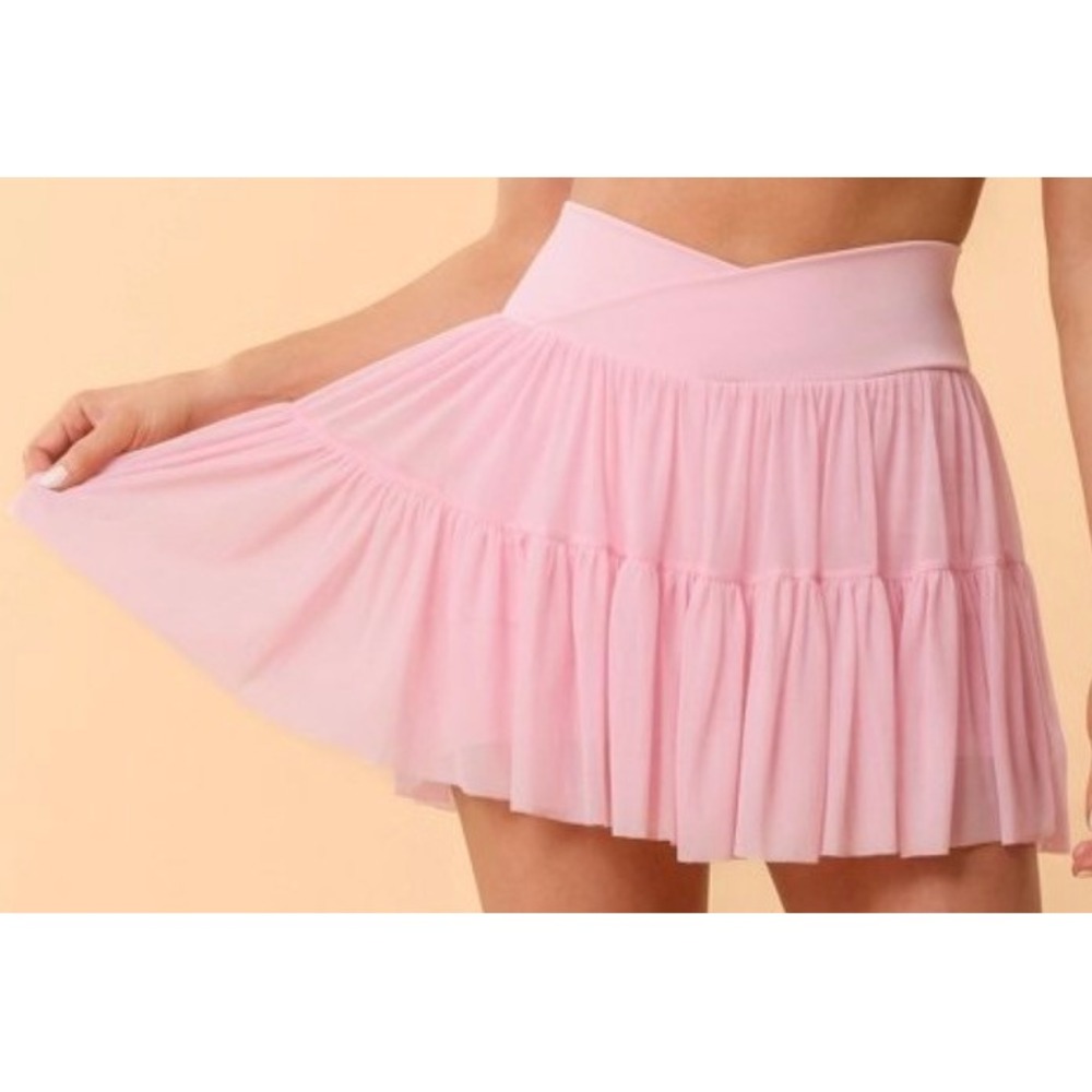 Blogilates Pink Ballerina Tiered Mesh Skort Small Coquette Crossover Athletic